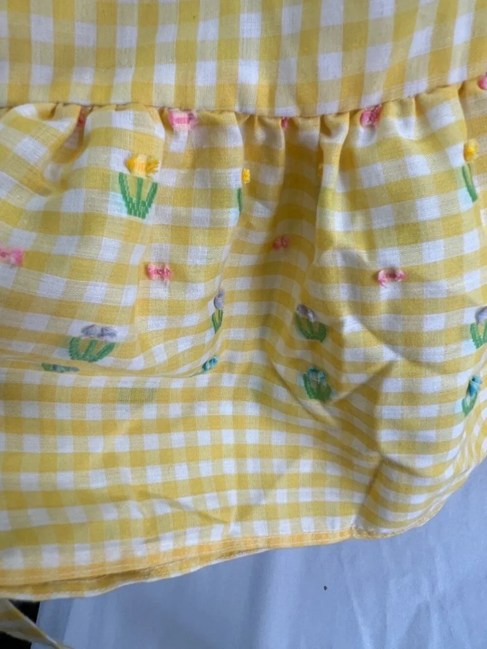 VTG Sears Growing Girl Yellow Gigham Prarie Dress sz 10 Smocked Checked